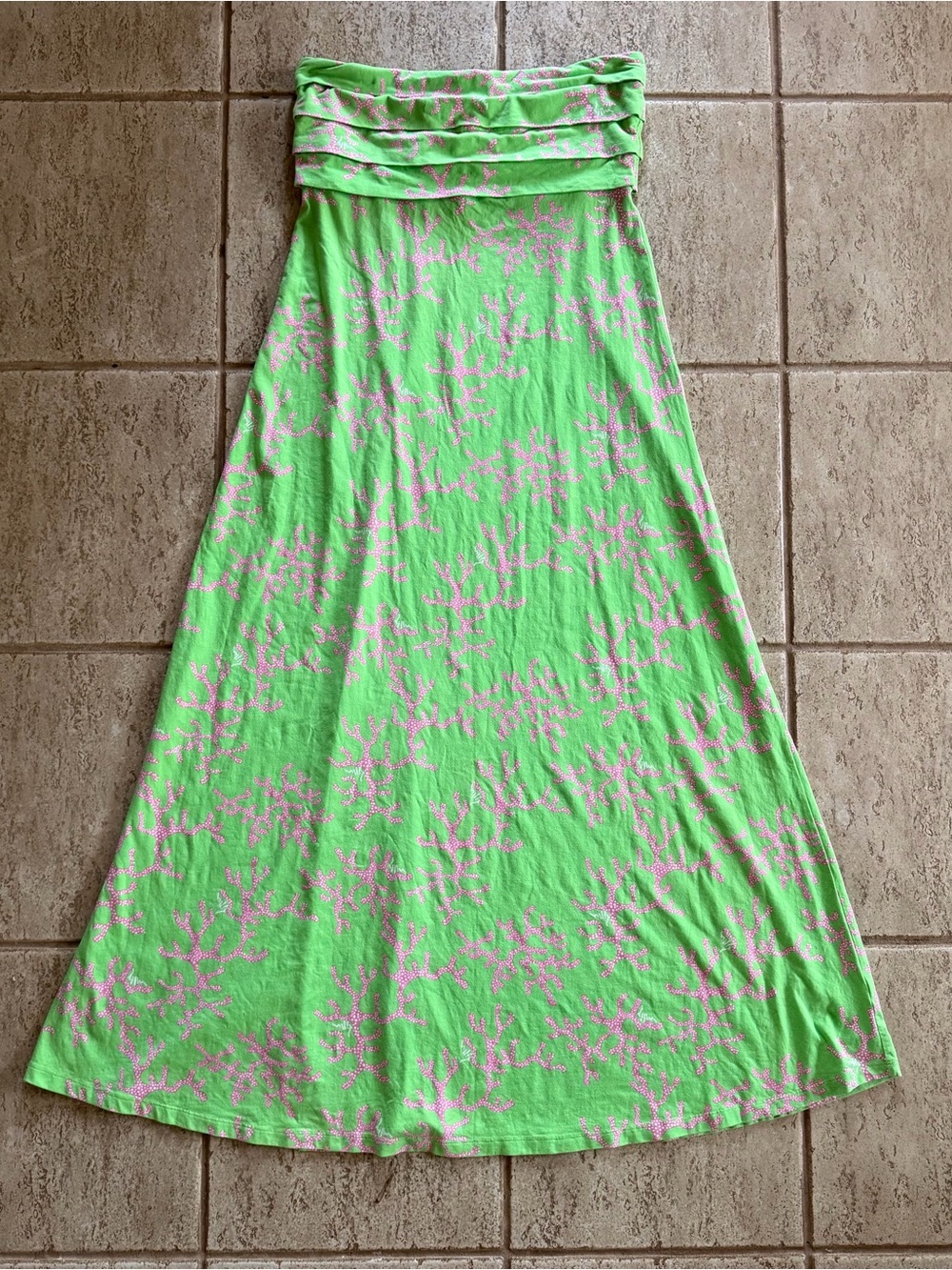 Lilly Pulitzer Size L Petula Strapless Maxi Dress Green Coral Me Crazy Resort - Picture 2 of 9